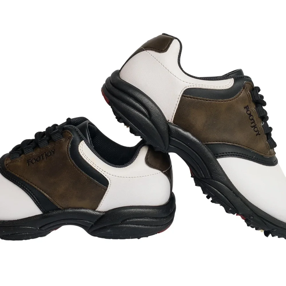 FootJoy Golf Shoes Mens 8 White Brown Black Spiked FlexZone READ
